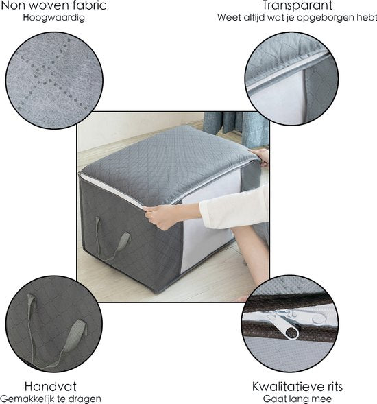 Hoogwaardige Opbergtas voor kleding – Grijs - Organizer voor Dekbed – Opbergzak – Opberger voor Seizoenskleding – Zak om ruimte te besparen – Opslag voor dekbed en kleding – Bescherming voor Kleding – Oplossing voor Winterjassen