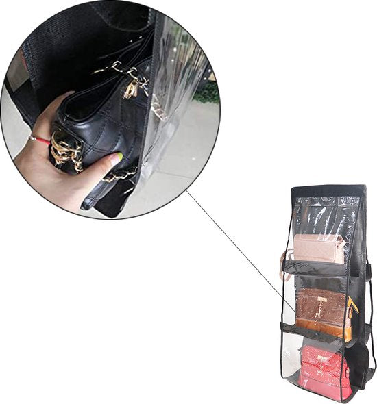 Tassen organizer - Opbergen van 6 Handtassen - Zwart - Hangende tassenopberger - 85 cm x 36 cm - Organiser
