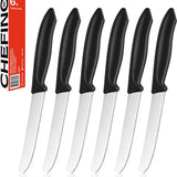 Chefino Tafelmessen Set 6 Stuks – Gekartelde Messen RVS – Steakmessen – Broodmesjes – Tomatenmessen – Vaatwasserbestendig – Zwart