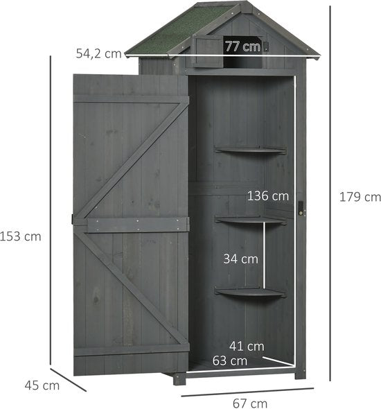 Gelakt Houten Tuinkast Berging 182cm - Grijs