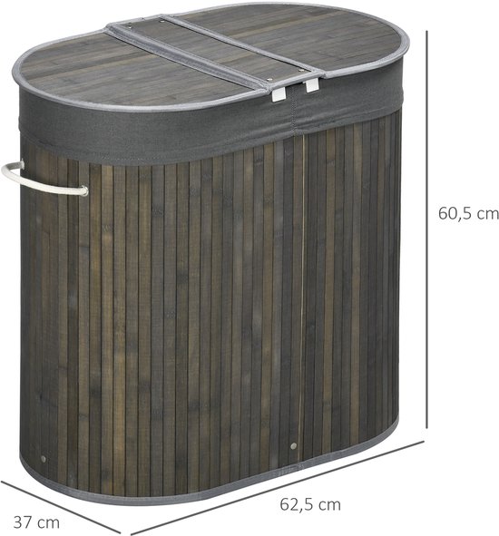 4goodz 100 L Wasmand Bamboe met Deksel 2 Secties - Uitneembare Waszak