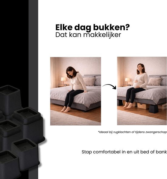 Meubelverhoger Set - Verstelbare Poten - 8 stuks - Zwart - 3 verschillende hoogtes: 10 cm, 15 cm of 22,5 cm