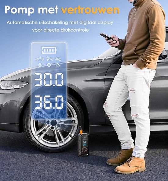 Pro Elektrische Fietspomp met 4 Opzetstukken en LED Verlichting - 4000mAh - Voor Auto, Fiets, Ballen & Luchtbedden - Draagbare Luchtcompressor