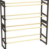 FixWood Houten Schoenenrek – 2-in-1 Stapelbaar Schoenenrek – 2 of 4 Lagen – Compact, Duurzaam en Stijlvol – Zwart-Hout – 65x26x52 cm
