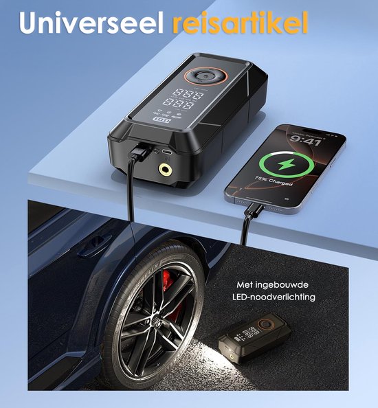 Pro Elektrische Fietspomp met 4 Opzetstukken en LED Verlichting - 4000mAh - Voor Auto, Fiets, Ballen & Luchtbedden - Draagbare Luchtcompressor
