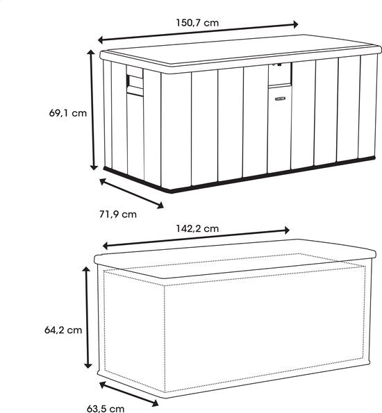 Lifetime® Kunststof Kussenbox 570 ltr - Tuinkist 72x151x69cm - Grijs
