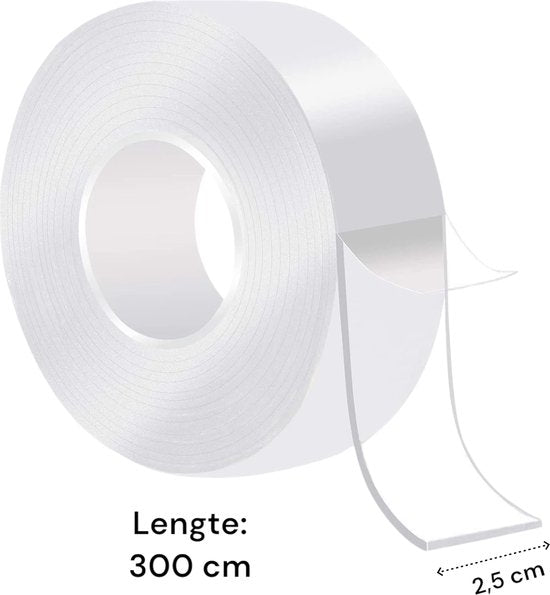 Dubbelzijdig Tape Extra Sterk - 300 cm x 25 mm x 2 mm - Transparant - Zelfklevende Tape - Rol Huishoudtape
