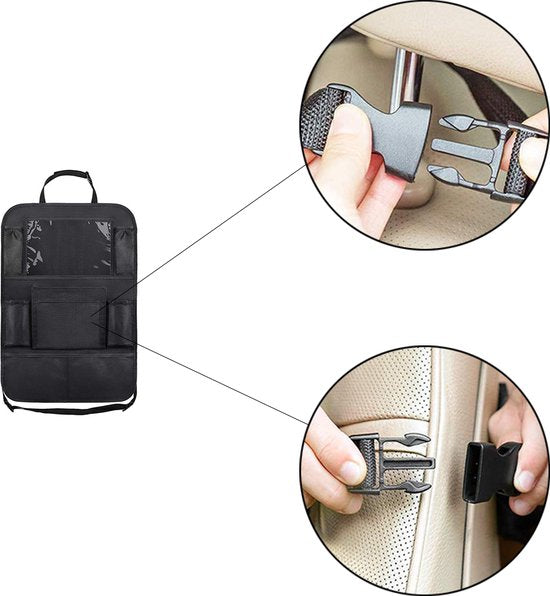 Autostoel Organizer met Tablet houder - 2 Stuks - Zwart - Kwalitatieve Stoelhouder - Opbergzak voor aan Autostoel - Autostoel Organizer Tablet Houder