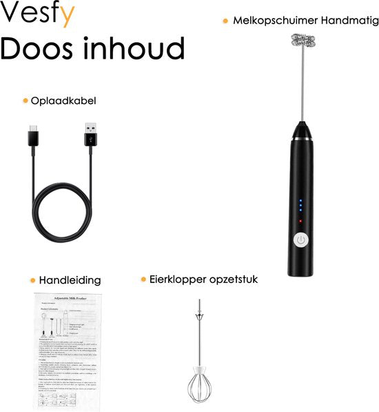Pro Elektrische Melkopschuimer - USB Oplaadbaar - 3 Snelheden - 2 Opzetstukken - Voor Koffie, Cappuccino & Matcha