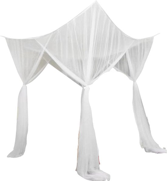 Klamboe voor 2 personen - 210 x 200 x 200 cm - Wit - Muskietennet - 6 Ophanglussen en 4 Openingen - Rechthoekig 2 Persoons Klamboe - Box Muggennet