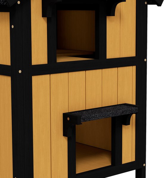 Kattenhuis Kattenhut met Bloembak - 96x65x85 cm - Geel + Zwart