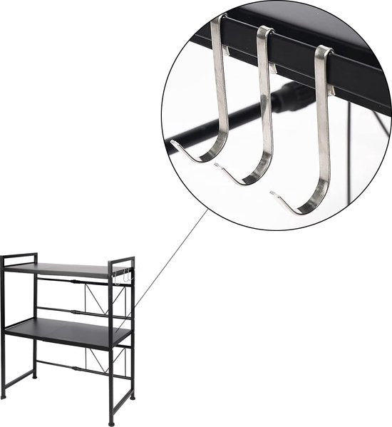 Magnetronrek Verstelbaar - Zwart - Verstelbaar van 40 tot 60 cm Breed - Magnetronkast - Magnetronhouder - Magnestronstandaard - Rek voor Magnetrons