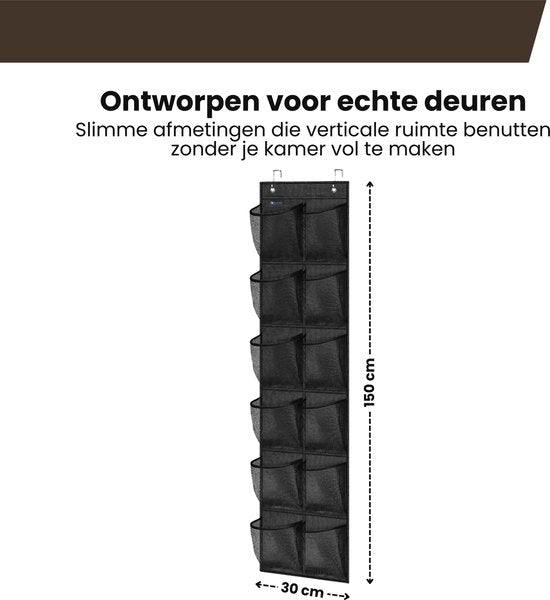 Schoenenkast Hangend - Schoenenzak 12 vakken - Opbergen van Schoenen aan Deur - Schoenenzak Zwart - Oplossing voor rondslingerende schoenen - Hoogwaardige Schoenenkast