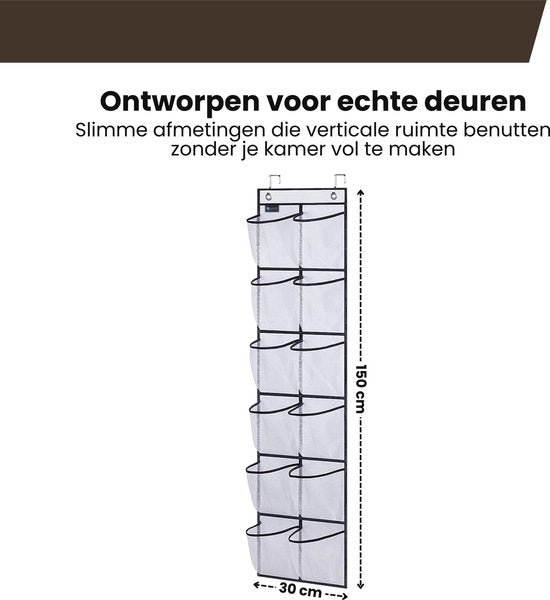 Schoenenkast Hangend - Schoenenzak 12 vakken - Opbergen van Schoenen aan Deur - Schoenenzak Wit - Oplossing voor rondslingerende schoenen - Hoogwaardige Schoenenkast