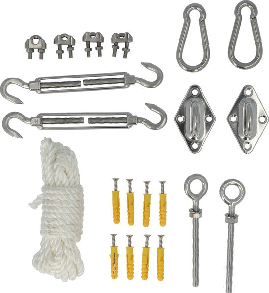 4gardenz® 29 delige Schaduwdoek Bevestigingset RVS/Nylon Paal-Muur