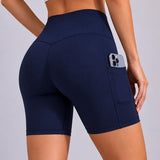 SparkNine Softflow korte sportbroek - met zakken - zachte stof - S - donkerblauw - dames short - half lang - fietsshort