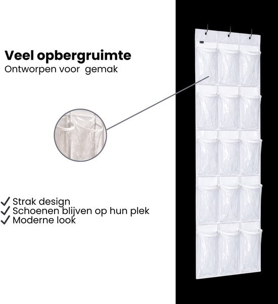 Deur Schoenen Organizer – 15 Vakken – Hangende Schoenenopberger – Transparant – Schoenenrek voor Deur – Opberg Organizer voor Schoenen, Accessoires & Kleding