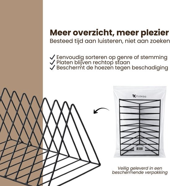 LP Opbergsysteem - Zwart - Elpee Opbergrek - Platenrek van Metaal - Opbergrek LP - Vinyl OpbergSysteem - 50 tot 60 Platen - Bordenstandaard - Boekenstandaard
