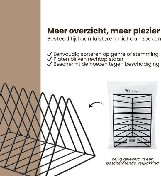 LP Opbergsysteem - Zwart - Elpee Opbergrek - Platenrek van Metaal - Opbergrek LP - Vinyl OpbergSysteem - 50 tot 60 Platen - Bordenstandaard - Boekenstandaard