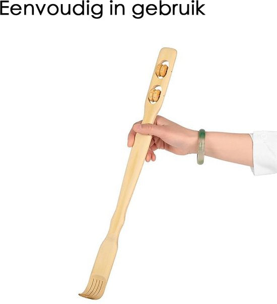 Ruggenkrabber - Houten rugkrabber - 47 cm lang met massagewieltjes - Rugmassage
