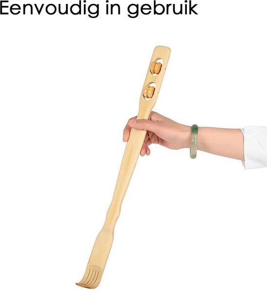 Ruggenkrabber - Houten rugkrabber - 47 cm lang met massagewieltjes - Rugmassage