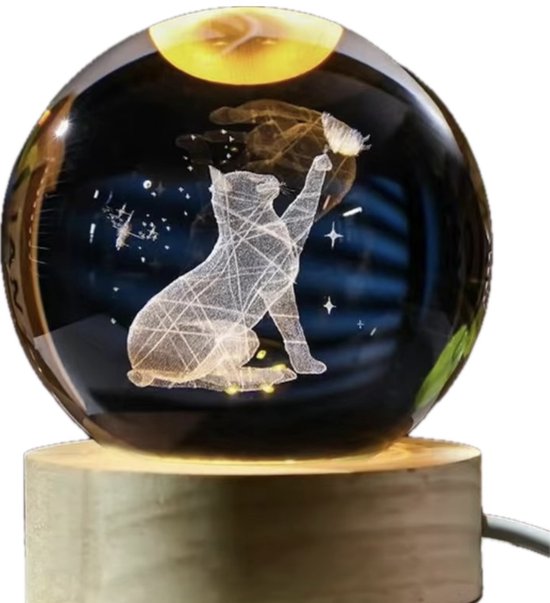 DMG Supply 3D Kristallen Bol Lamp - USB Oplaadbaar - LED Lamp - Nachtlamp - Tafellamp - Bureaulamp