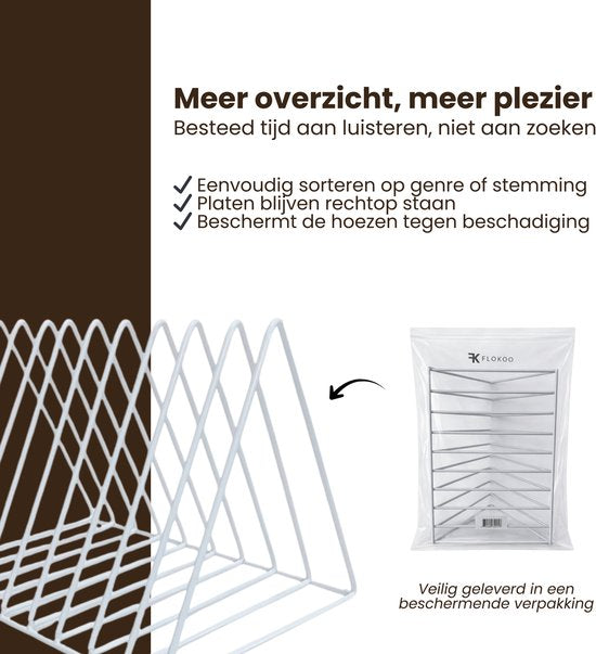 LP Opbergsysteem - Wit - Elpee Opbergrek - Platenrek van Metaal - Opbergrek LP - Vinyl OpbergSysteem - 50 tot 60 Platen - Bordenstandaard - Boekenstandaard