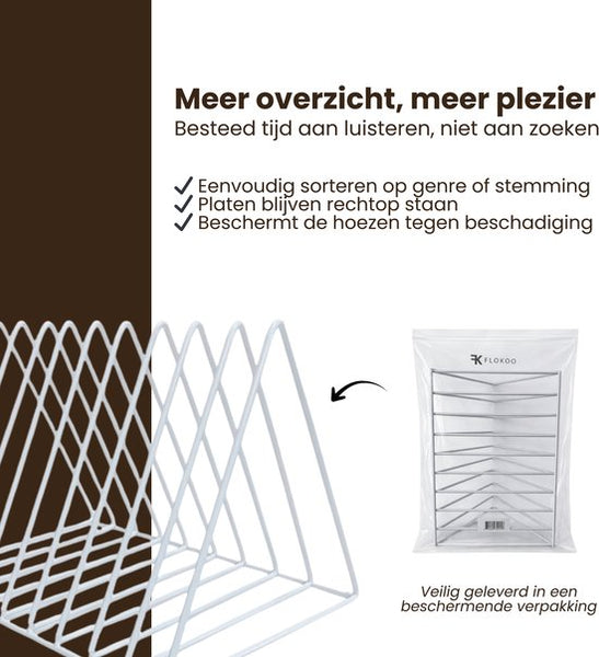 LP Opbergsysteem - Wit - Elpee Opbergrek - Platenrek van Metaal - Opbergrek LP - Vinyl OpbergSysteem - 50 tot 60 Platen - Bordenstandaard - Boekenstandaard