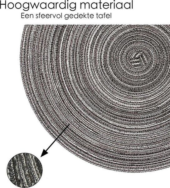 Placemat - 2 stuks - Placemat Rond - 38 cm - Placemats Rond Gevlochten - Tafelonderzetter - Tafel onderleggers - Onderleggers placemat