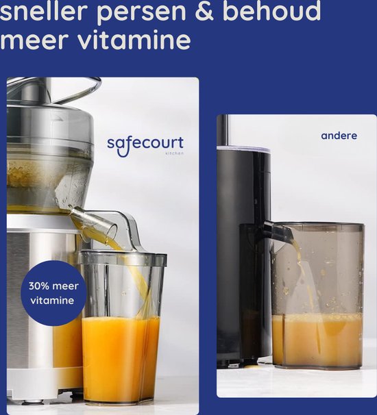 Safecourt Kitchen Sapcentrifuge - Juicer voor Groenten & Fruit - Grote Vulopening - 3 snelheden - 1200 Watt