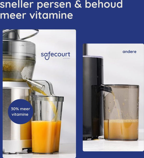 Safecourt Kitchen Sapcentrifuge - Juicer voor Groenten & Fruit - Grote Vulopening - 3 snelheden - 1200 Watt