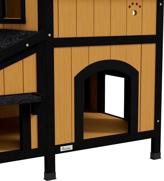 Kattenhuis Kattenhut met Bloembak - 96x65x85 cm - Geel + Zwart