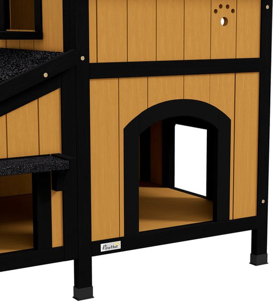 Kattenhuis Kattenhut met Bloembak - 96x65x85 cm - Geel + Zwart