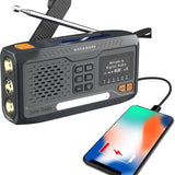 NovaWare® Noodradio Solar Opwindbaar - Powerbank Zonneenergie met 4500mAh - DAB+-FM - Noodpakket - Bluetooth speaker - Draagbare Radio – Oplaadbaar & Op Batterijen - Grijs