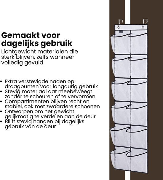 Schoenenkast Hangend - Schoenenzak 12 vakken - Opbergen van Schoenen aan Deur - Schoenenzak Wit - Oplossing voor rondslingerende schoenen - Hoogwaardige Schoenenkast