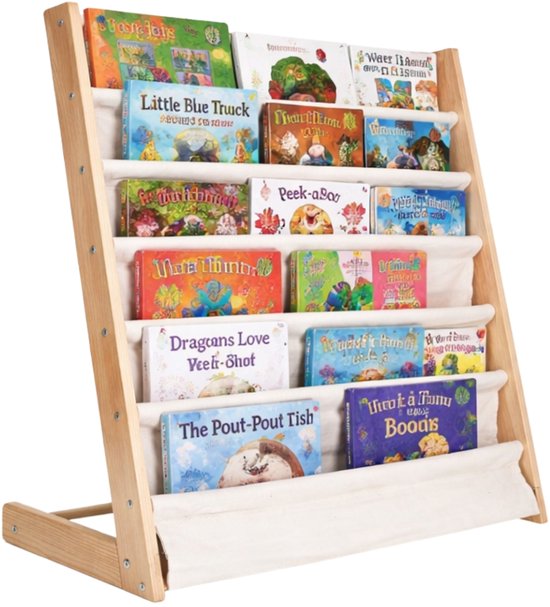 Kinderboekenkast - Bruin - Hout met Linnen - Kinderboekenrek - Boekenrek Kinderkamer