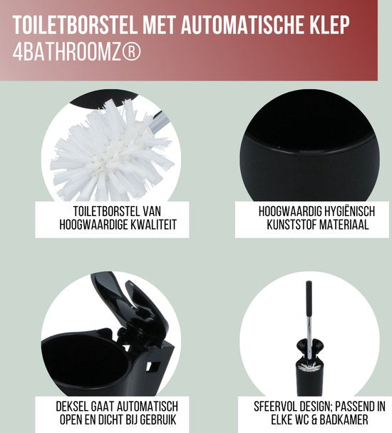 4bathroomz® Dichte Toiletborstel met Wandhouder - Automatische Zwarte Wc borstel