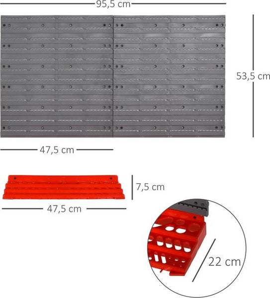 4goodz Gereedschapswand 54-dlg met Haken - Rood/Grijs