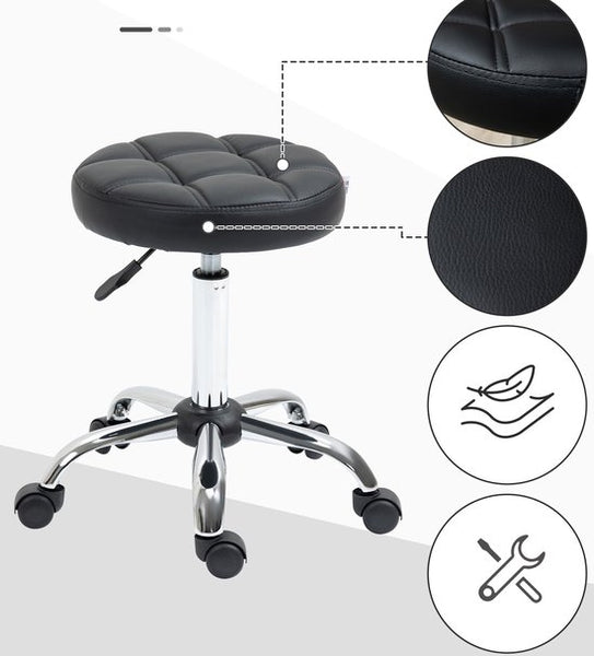 Ergonomische Rolkruk Kunstleer - Werkkruk in Hoogte Verstelbaar 51-67 cm - Zwart