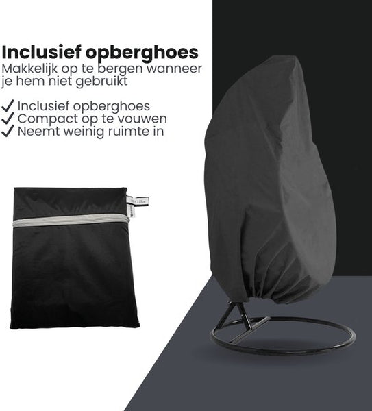 Beschermhoes Hangstoel Egg - Zwart - 190 x 115 cm - Waterproof - Universeel model - Hoes van Egg Chair - Waterdichte Beschermer voor Egg Stoel met Standaard