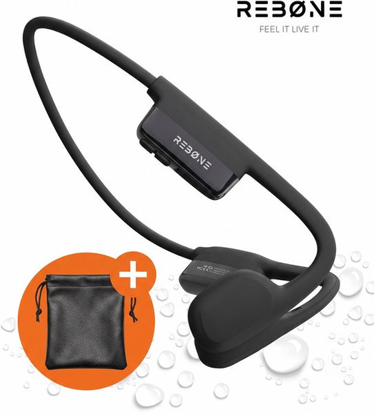 REBØNE® Urban Bone Conduction Headphone – Sport Oortjes Draadloos – Open Ear Hardloop Oordopjes – Bluetooth – 8 uur speeltijd – IPX6 – Zwart