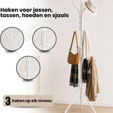 Kapstok Staand – Kledingrek met 9 Haken – Hoogte 165 cm – Staande Kapstok Metaal – Vrijstaande Kapstok – Wit – Voor Hal, Slaapkamer en Kantoor