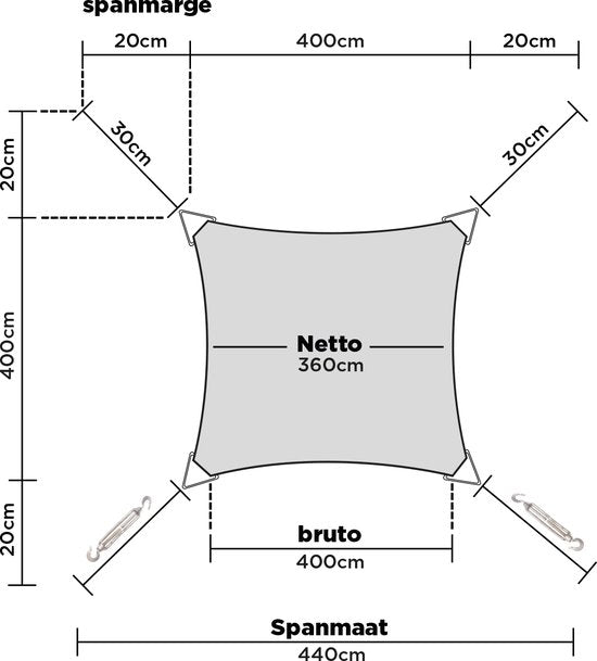 4gardenz® 29 delige Schaduwdoek Bevestigingset RVS/Nylon Paal-Muur