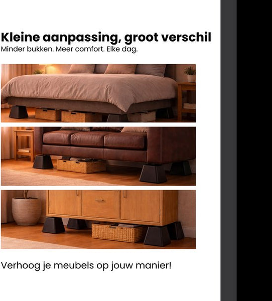 Meubelverhoger Set - Verstelbare Poten - 8 stuks - Zwart - 3 verschillende hoogtes: 10 cm, 15 cm of 22,5 cm