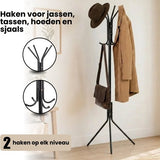 Kapstok Staand – Kledingrek met 8 Haken – Hoogte 172 cm – Staande Kapstok Metaal – Vrijstaande Kapstok – Zwart – Voor Hal, Slaapkamer en Kantoor