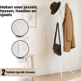 Kapstok Staand – Kledingrek met 8 Haken – Hoogte 172 cm – Staande Kapstok Metaal – Vrijstaande Kapstok – Wit – Voor Hal, Slaapkamer en Kantoor