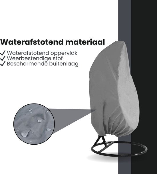 Beschermhoes Hangstoel Egg - Grijs - 190 x 115 cm - Waterproof - Universeel model - Hoes van Egg Chair - Waterdichte Beschermer voor Egg Stoel met Standaard