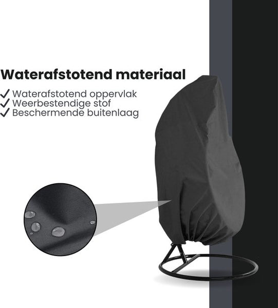 Beschermhoes Hangstoel Egg - Zwart - 190 x 115 cm - Waterproof - Universeel model - Hoes van Egg Chair - Waterdichte Beschermer voor Egg Stoel met Standaard