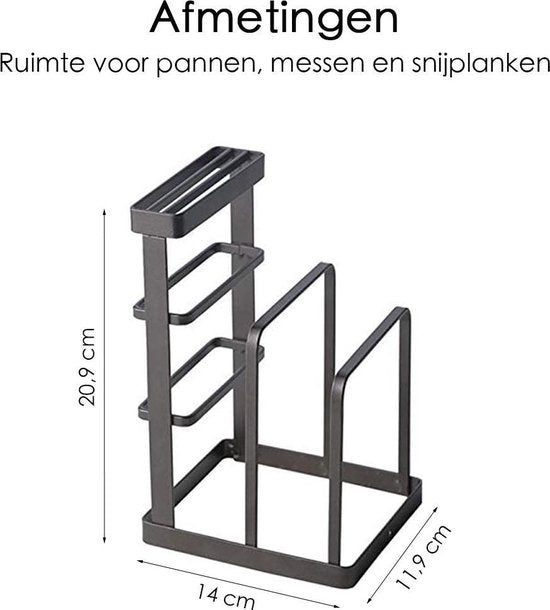 Keuken Organizer - 20,9 cm x 14 cm - Zwart - Messenhouder - Aanrecht organizer - Messenblok voor het aanrecht