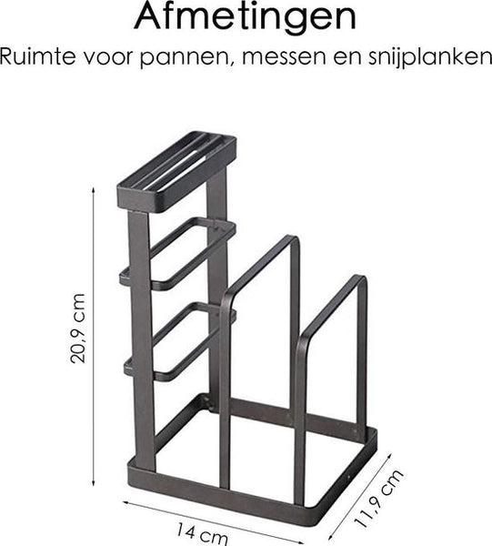 Keuken Organizer - 20,9 cm x 14 cm - Zwart - Messenhouder - Aanrecht organizer - Messenblok voor het aanrecht